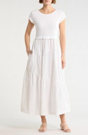 Boss Orange by Hugo Boss Tiered T-Shirt Midi Dress in White at Nordstrom Rack, Size X-Large