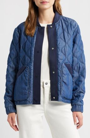 Bernardo Rib Trim Denim Quilted Liner Jacket in Denim Blue W Navy Scuba at Nordstrom, Size Xx-Large