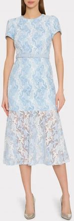 Milly Tahlia Butterfly Lace Midi Dress In White Blue