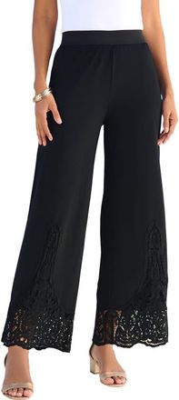 Roaman's Wide Leg Ultrasmooth Fabric Lace Pant in Black at Nordstrom, Size 40