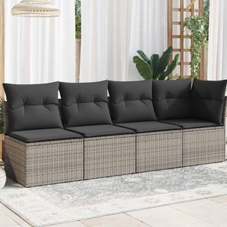 vidaXL Sof&aacute; De Jard&iacute;n Con Cojines 4 Plazas Rat&aacute;n Sint&eacute;tico Gris Vidaxl