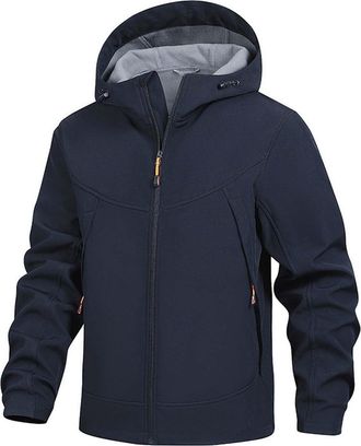 Generic Mens Winter Softshell Jacket Outdoor Windproof Water Proofing Fleece-Lined Warm Coat Functional Jacket Breathable with Hood Outdoor Jacket For Hiking 