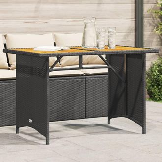 vidaXL Mesa De Jard&iacute;n Superficie De Madera Rat&aacute;n Pe Negro 110x68x70 Cm Vidaxl