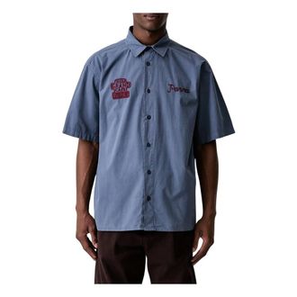 by Parra The End Books Short Sleeve Shirt - Heren - Overhemden - Blauw - Maat: XL Katoen