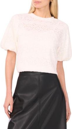 Vince Camuto Floral Detail Puff Sleeve Sweater in New Ivory at Nordstrom Rack, Size Xx-Large