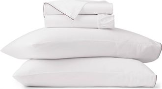 Boll & Branch Signature Piped Edge Organic Cotton Sheet Set in White/plum at Nordstrom, Size Queen