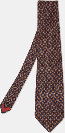 S.T. Dupont S. t. Dupont Navy Blue Printed Silk Traditional Tie