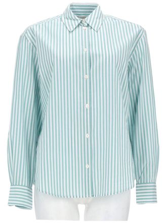 MC2 Saint Barth Green Striped Cotton Embroidered Shirt