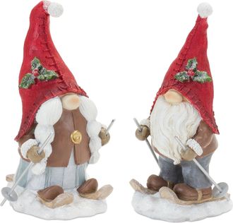 Melrose International Winter Gnome on Skis Figurine (Set of 4) - Red; White
