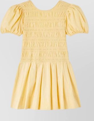 Ganni organic cotton shirred puff-sleeve mini dress