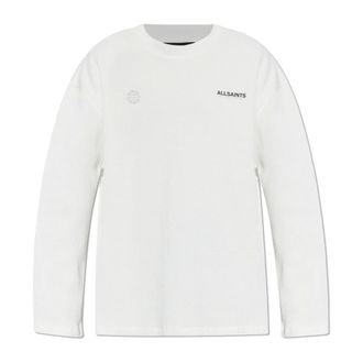 AllSaints Round-neck Knitwear, male, White, Size: 2XL Emblem Oversized Long Sleeve T-Shirt