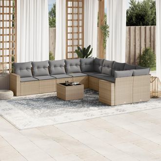 vidaXL Set De Sof&aacute;s De Jard&iacute;n 11pzas Con Cojines Rat&aacute;n Sint&eacute;tico Beige Vidaxl