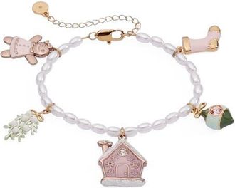 Alex and Ani Pink Christmas Beaded Charm Bracelet in Gold at Nordstrom
