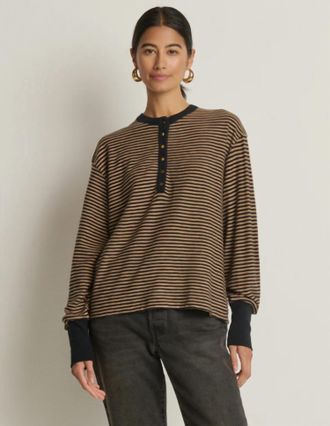 Nation Ltd Victoria Mini Henley Top In Mini Cocoa Stripe