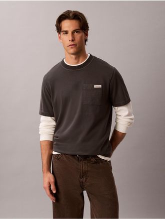 Calvin Klein Jeans Calvin Klein Mens Garment-Dyed Pocket T-Shirt - Grey - 2XL