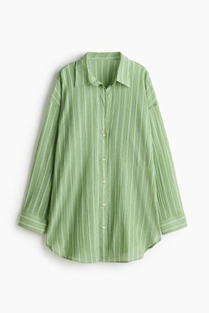 H&M Longbluse aus Baumwolle - Gr&uuml;n/Gestreift