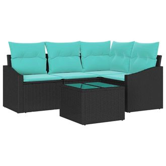 vidaXL Juego De Sof&aacute; Con Coj&iacute;n 5 Pcs Negro Rat&aacute;n Sint&eacute;tico Vidaxl