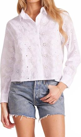 bobi Cropped Button Front Long Sleeve Top In White