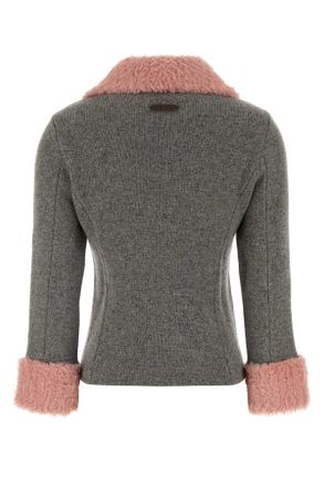 Moschino Womens Melange Grey Wool Blend Cardigan Grigio Maglieria Sweater