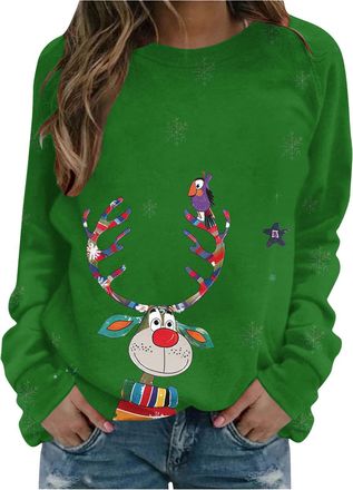 Generic Christmas Sweatshirts for Women Christmas Jumpers Cute Elk Graphic Crewneck Sweatshirt Ladies Xmas Holiday Long Sleeve Pullover Blouse Fall Winter Tre