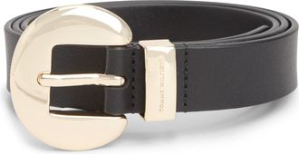 Tommy Hilfiger Lederg&uuml;rtel TOMMY HILFIGER OVAL 2.5 cm breit, Damen, Gr. 100, schwarz, Web, Rindsleder, unifarben, G&uuml;rtel Lederg&uuml;rtel, Gr&ouml;ssenverstellbar durch Schnal