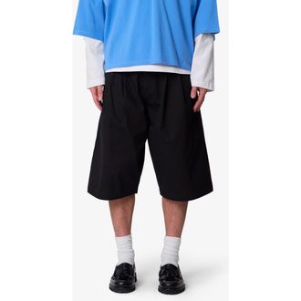 mnml Baggy Fit Pleated Cotton Twill Shorts in Black at Nordstrom, Size Xx-Large