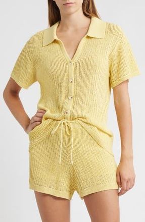Wayf Sunny Open Stitch Button-Up Sweater in Golden Yellow at Nordstrom Rack, Size Medium