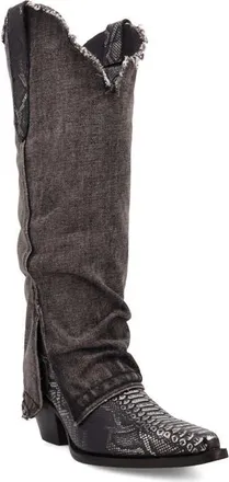 Dingo Knee High Denim & Snakeskin Embossed Western Boot in Black at Nordstrom, Size 6.5