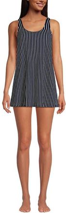 Lands End Scoop Neck Mini Swim Dress One Piece Swimsuit in Navy/egret White Stripe at Nordstrom, Size X-Small
