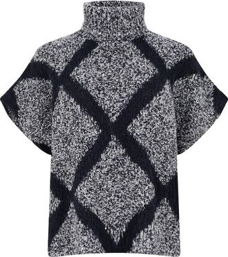 PANICALE Hochwertiger Wollmischstoff-Poncho mit Stehkragen