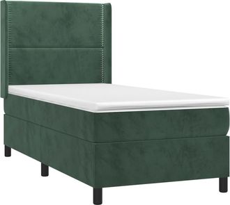 vidaXL Vidaxl - Cama Box Spring Colch&oacute;n Y Led Terciopelo Verde Oscuro 90x200 Cm