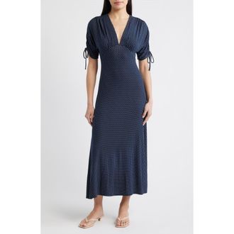 Loveappella Ruched Sleeve Empire Waist Maxi Dress in Navy at Nordstrom, Size X-Large