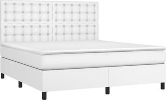 vidaXL Cama Box Spring Colch&oacute;n Y Led Cuero Sint&eacute;tico Blanco 180x200 Cm Vidaxl