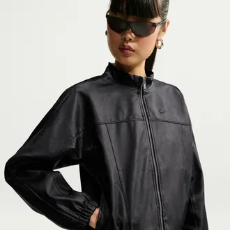 Nike Womens Nike Sportswear Faux-Leather Track Jacket in Black | IM8454-010