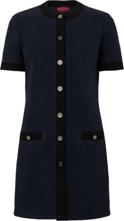 Gucci Mini Jurk - Dames - Shirt Kleedjes - Blauw - L - Wol - Kleedjes