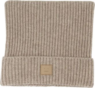 Acne Studios Unisex C40426-Drn Ribbed Cotton Beanie Beige