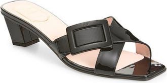 Roger Vivier Belle Vivier Crisscross Strap Block Heel Sandal in Nero at Nordstrom, Size 8.5Us
