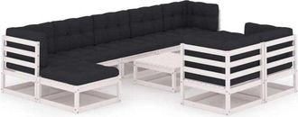 vidaXL Set De Muebles De Jard&iacute;n 10 Pzas Con Cojines Madera Pino Blanco Vidaxl
