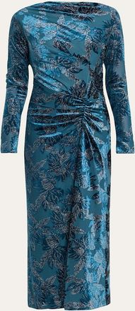 SIMKHAI Ferrera Long-Sleeve Floral Velvet Midi Dress