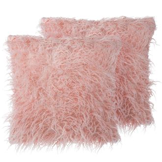 Beliani Conjunto De Cojines Decorativos En Piel Sint&eacute;tica Shaggy Rosa 45 X 45 Cm Accesorio De Casa Moderno Daisy