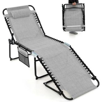 Costway Sedia a Sdraio Pieghevole, Lettino da Giardino con Schienale a 4 Livelli, Tasca Laterale e Poggiatesta Staccabile, Ideale per Giardino, Piscina