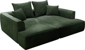 Vente-Unique Sof&aacute; de 3 plazas con asiento profundo de pana verde PINETA