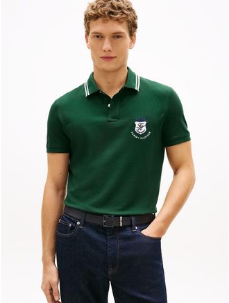 Tommy Hilfiger Mens Regular Fit Monogram Crest Pique Polo - Green - XXL