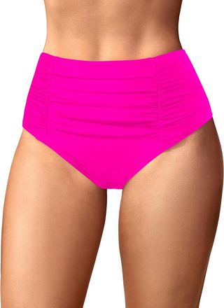 Holipick Bathing Suit Bottoms for Women - High Waisted Bikini Bottoms Ruched Tummy Control Swimsuit Bottom, Pink, Large