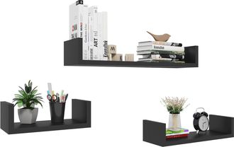 Woltu Woltu Mensole Da Muro Forma U Scaffale A Parete Set Di 3pz Nero