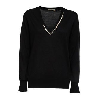 Dries Van Noten V-neck Knitwear, female, Black, Size: M Maglia Scollo a V Manica Lunga