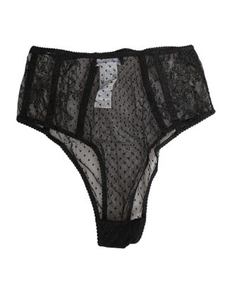 Dolce & Gabbana Black Lace Polka Dot Mesh High Waist Womens Underwear