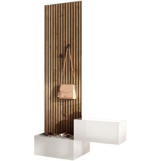 Dmora Mobile da Ingresso Narbolia, Paia, Cassetti Made in Italy, Ripiani, 140x30x236h cm Bianco Lucido