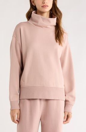 Zella Ultracozy Fleece Funnel Neck Top in Pink Fawn at Nordstrom Rack, Size Large