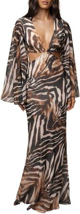 JLUXLABEL Zebra Instincts Print Maxi Dress in Brown at Nordstrom, Size Large